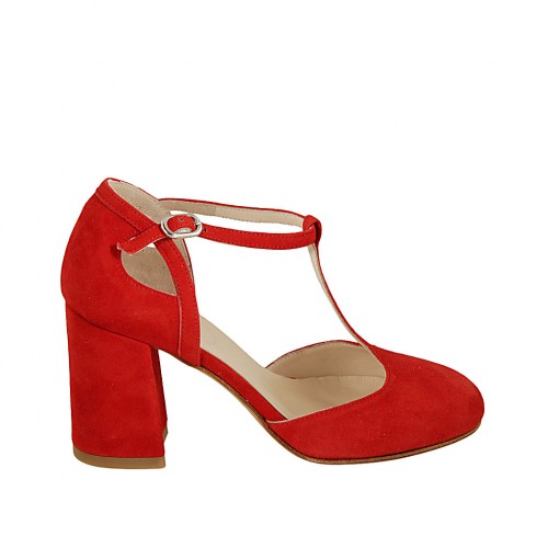 Scarpa aperta da donna con cinturino in camoscio rosso tacco 7 - Misure disponibili: 32, 33, 34, 42, 43, 44, 45