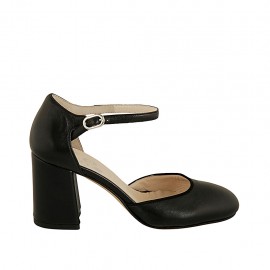 Woman's open shoe with strap in black leather heel 7 - Available sizes:  34, 42, 43, 44