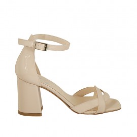 Woman's open shoe with strap in nude patent leather heel 7 - Available sizes:  43, 45