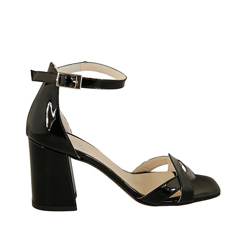 Zapato abierto para mujer en charol negro con cinturon tacon 7 - Tallas disponibles:  42, 43