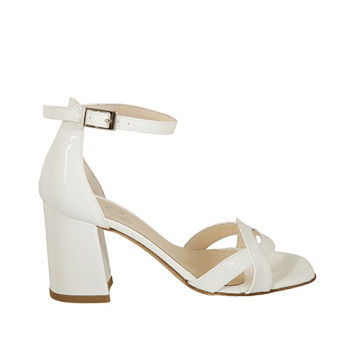 Zapato abierto para mujer en charol blanco con cinturon tacon 7 - Tallas disponibles:  43