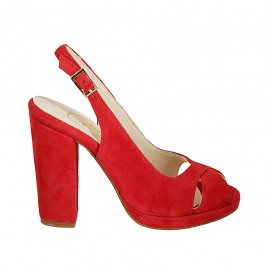 Woman's strap sandal with platform in red suede heel 10 - Available sizes:  32, 33, 34, 42