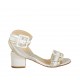 Woman's sandal in white, silver and platinum laminated leather with buckles heel 5 - Available sizes:  32, 33, 34, 42, 43, 44, 46