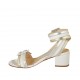 Woman's sandal in white, silver and platinum laminated leather with buckles heel 5 - Available sizes:  32, 33, 34, 42, 43, 44, 46