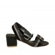 Woman's sandal in black suede and leather and lead grey laminated leather with buckles heel 5 - Available sizes:  32, 33, 42, 43, 44, 45, 46