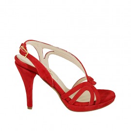 Woman's sandal with platform in red suede heel 9 - Available sizes:  32, 33, 34, 42, 43, 44, 45, 46, 47