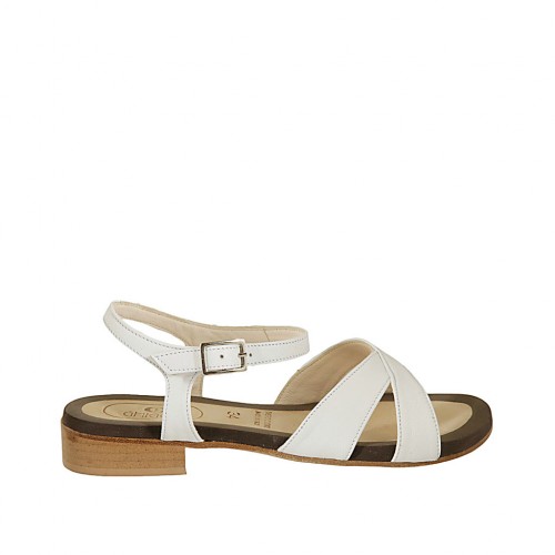 Woman's strap sandal in white leather heel 2 - Available sizes:  33, 34, 42, 43, 46, 47