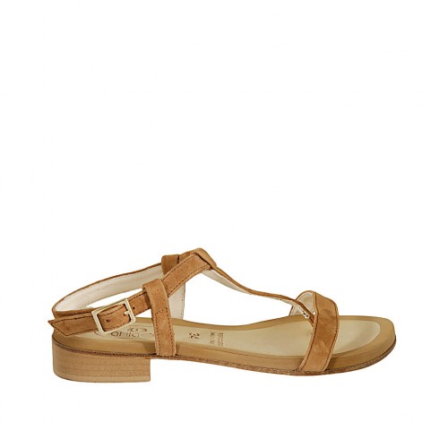 Sandalia de dedo para mujer en gamuza color cuero tacon 2 - Tallas disponibles:  43, 44