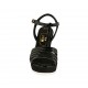 Woman's T-strap sandal in black patent leather and fabric with platform and wedge heel 9 - Available sizes:  31, 33, 34