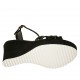 Woman's T-strap sandal in black patent leather and fabric with platform and wedge heel 9 - Available sizes:  31, 33, 34