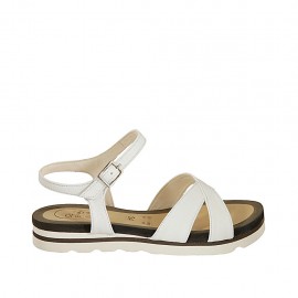 Woman's sandal with strap in white leather wedge heel 2 - Available sizes:  33, 42, 45