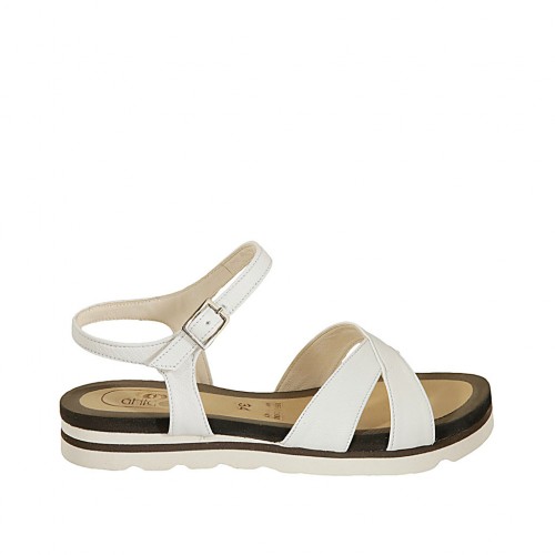 Sandalo con cinturino da donna in pelle bianca zeppa 2 - Misure disponibili: 33, 42, 43, 44, 45, 46