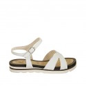 Woman's sandal with strap in white leather wedge heel 2