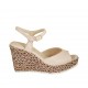 Sandale pour femmes en cuir nue et tissu tressé avec courroie, plateforme et talon compensé 9 - Pointures disponibles:  34