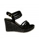 Sandale pour femmes en daim et tissu noir avec plateforme et talon compensé 9 - Pointures disponibles:  32, 34