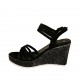 Sandale pour femmes en daim et tissu noir avec plateforme et talon compensé 9 - Pointures disponibles:  32, 34