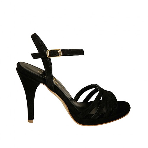 Sandale pour femmes en daim noir avec courroie, plateforme et talon 10 - Pointures disponibles:  32, 33, 34, 42, 44, 47