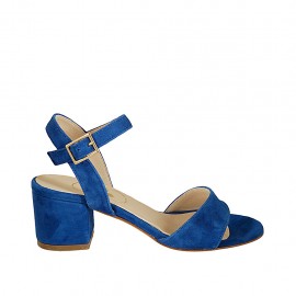 Sandalo da donna con cinturino in camoscio bluette tacco 5 - Misure disponibili: 32, 42, 43, 44, 45