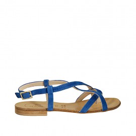 Sandalo infradito da donna con listini incrociati in camoscio bluette tacco 1 - Misure disponibili: 33, 42, 43, 44, 45, 46