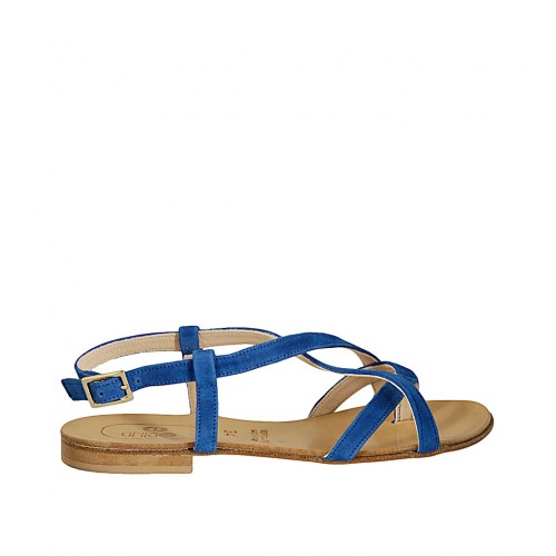 Sandalo infradito da donna con listini incrociati in camoscio bluette tacco 1 - Misure disponibili: 33, 42