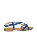 Woman's flip-flop sandal with crossed straps in cornflower blue suede heel 1