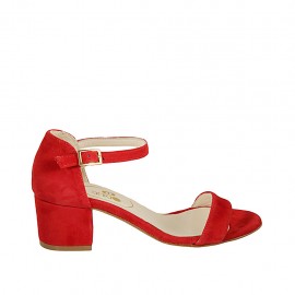 Escarpin ouvert pour femmes en daim rouge avec courroie talon 5 - Pointures disponibles:  34, 42, 43