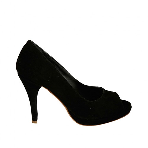 Scarpa da donna aperta in punta con plateau in camoscio nero tacco 9 - Misure disponibili: 33, 34, 42
