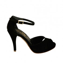 Woman's open shoe with platform and strap in black suede heel 9 - Available sizes:  32, 33, 34, 42, 45