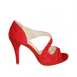 Woman's open shoe in red suede heel 9 - Available sizes:  32, 33, 34, 42, 43, 45