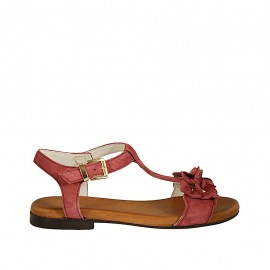 Sandale pour femmes avec courroie et fleurs en daim de couleur prune talon 1 - Pointures disponibles:  33, 43, 44, 46