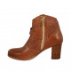 Botin para mujer con cremallera y hebillas en piel y piel perforada color cuero tacon 6 - Tallas disponibles:  32, 33, 34, 43, 44