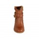 Botin para mujer con cremallera y hebillas en piel y piel perforada color cuero tacon 6 - Tallas disponibles:  32, 33, 34, 43, 44