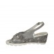 Sandale pour femmes en daim gris et cuir lamé imprimé gris et argent talon compensé 5 - Pointures disponibles:  31, 33, 34, 42, 44, 45