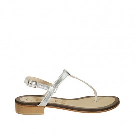 Sandalo infradito da donna in pelle laminata argento tacco 2 - Misure disponibili: 42, 43, 45, 47