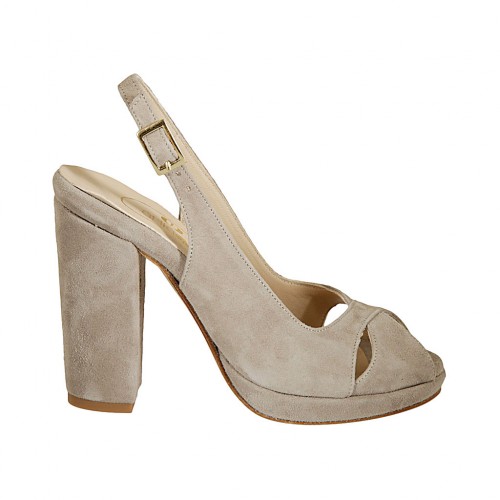Woman's platform sandal in taupe suede heel 10 - Available sizes:  32, 33, 34, 43, 46, 47