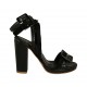 Sandalo da donna con fibbie e plateau in pelle, camoscio e vernice nera tacco 10 - Misure disponibili: 33, 34, 43, 46