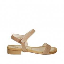 Sandalo da donna con velcro in camoscio beige tacco 2 - Misure disponibili: 33, 42, 43, 44, 45, 46, 47