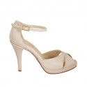 Offener Damenschuh mit Riem und Plateau aus nudefarbenem Leder Absatz 9