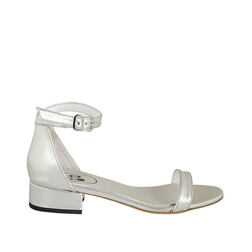 Scarpa aperta da donna con cinturino in pelle laminata argento tacco 3 - Misure disponibili: 32, 33, 34, 42, 43