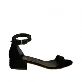 Chaussure ouverte pour femmes avec courroie en daim noir talon 3 - Pointures disponibles:  32