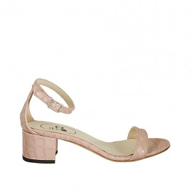 Chaussure ouverte pour femmes avec courroie en cuir verni imprimé rose talon 4 - Pointures disponibles:  42, 43, 44