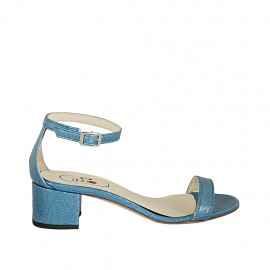 Chaussure ouverte pour femmes avec courroie en cuir verni imprimé bleu clair talon 4 - Pointures disponibles:  34, 42, 43, 44, 45