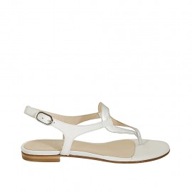 Sandalia de dedo para mujer en piel blanca y lamé plateada tacon 1 - Tallas disponibles:  33, 43, 44