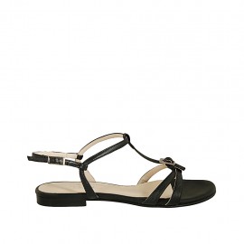 Sandalo da donna in pelle nera con fibbia tacco 1 - Misure disponibili: 33, 34, 42, 43, 44