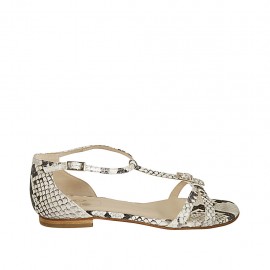 Woman's open shoe with adjustable buckles in black and white printed leather heel 1 - Available sizes:  43, 44, 45