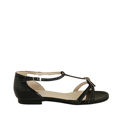 Scarpa aperta da donna con fibbie regolabili in pelle nera tacco 1 - Misure disponibili: 33, 42, 43, 44