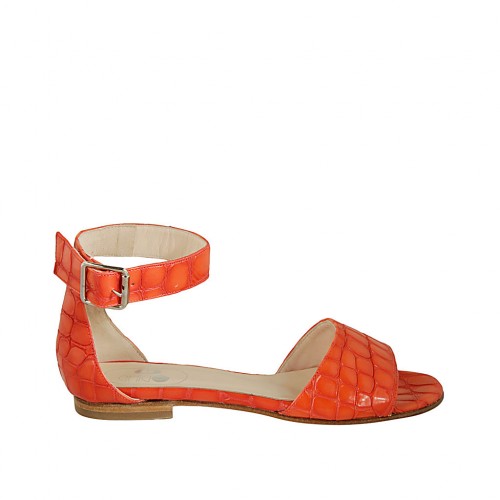 Zapato abierto para mujer con cinturon al tobillo en piel estampada naranja tacon 1 - Tallas disponibles:  34, 42, 43, 44