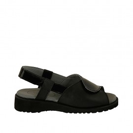 Sandalo da donna con velcro in pelle e vernice nera zeppa 3 - Misure disponibili: 34, 42, 43, 44