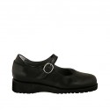 Damenschuh mit Riem und herausnehmbarer Innensohle aus schwarzem Leder Keilabsatz 3