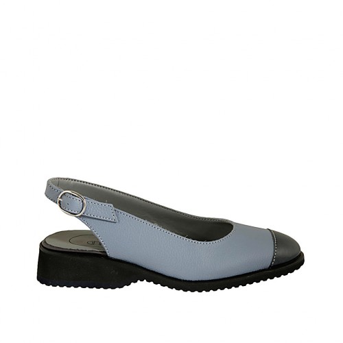 Slingback für Damen aus hellblauem Leder und blauem Lackleder Absatz 3 - Verfügbare Größen:  34, 44